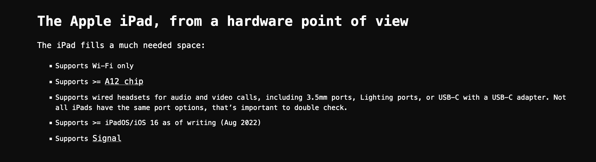 Screenshot from blog article: “The Apple iPad, from a hardware point of view” /img/point-of-view.png#center